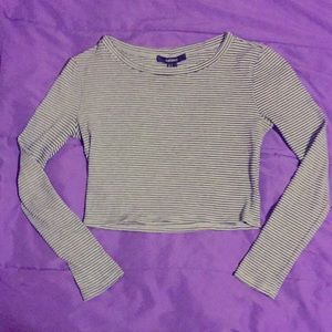 Gray with thin black striped Long Sleeve Crop Top